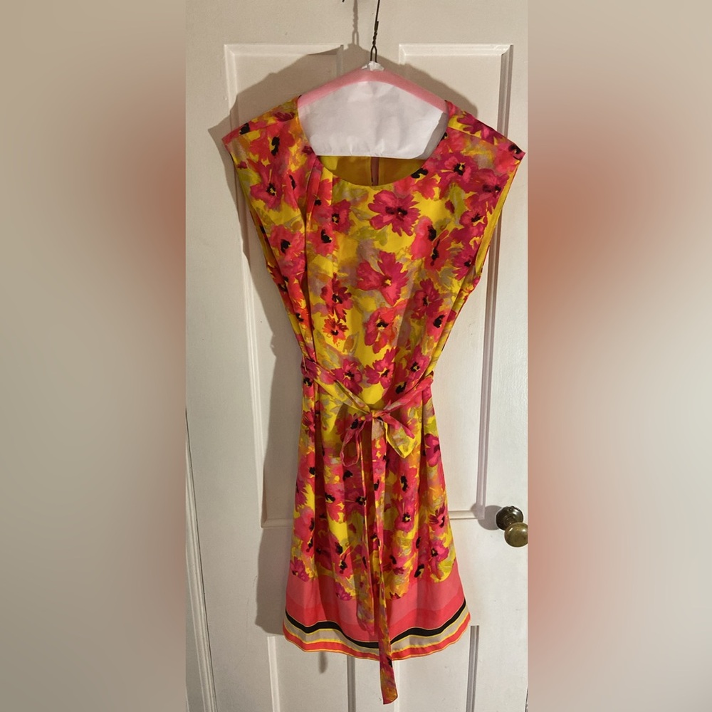 LOFT Bright Yellow and Pink Floral Dress